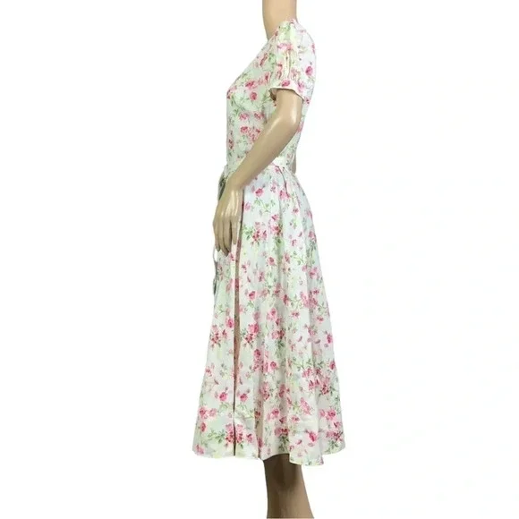 POLO Ralph Lauren Womens Linen Floral Sweet Pea Garden Party Midi Dress Size 14 - Picture 8 of 15